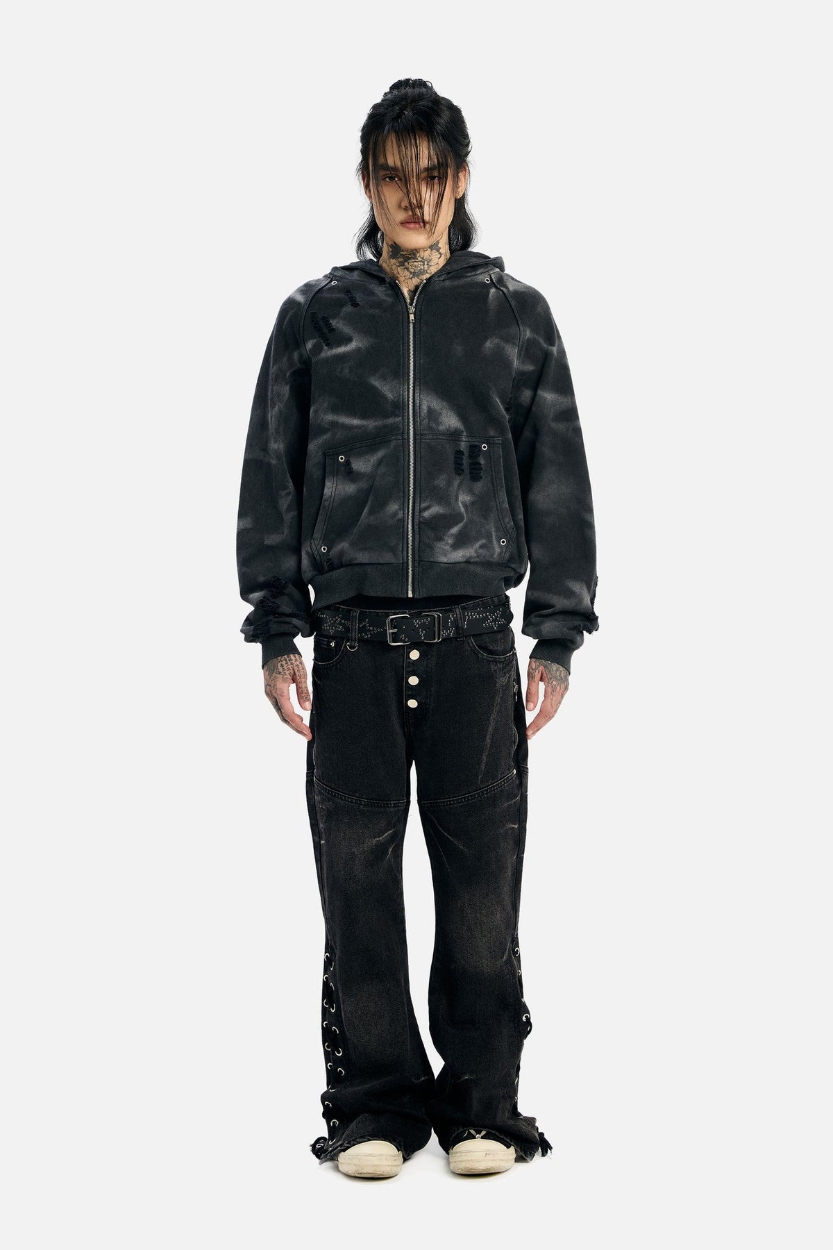 Unisex mikina s kapucí, zipem a ozdobnými cvoky