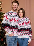 Świąteczny sweter unisex z reniferami, śnieżynkami i wzorem zygzaków