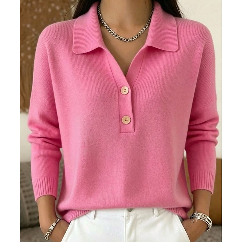 Women's Collared Sweater With Button Closure