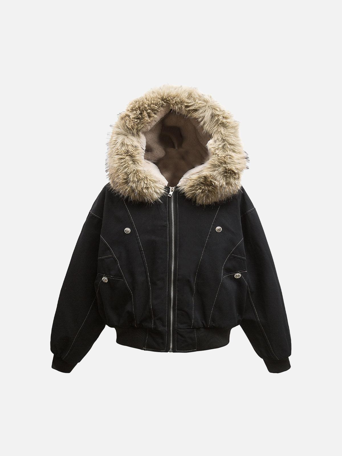 Dámská bomberová bunda s kapucí, kožešinové lemování