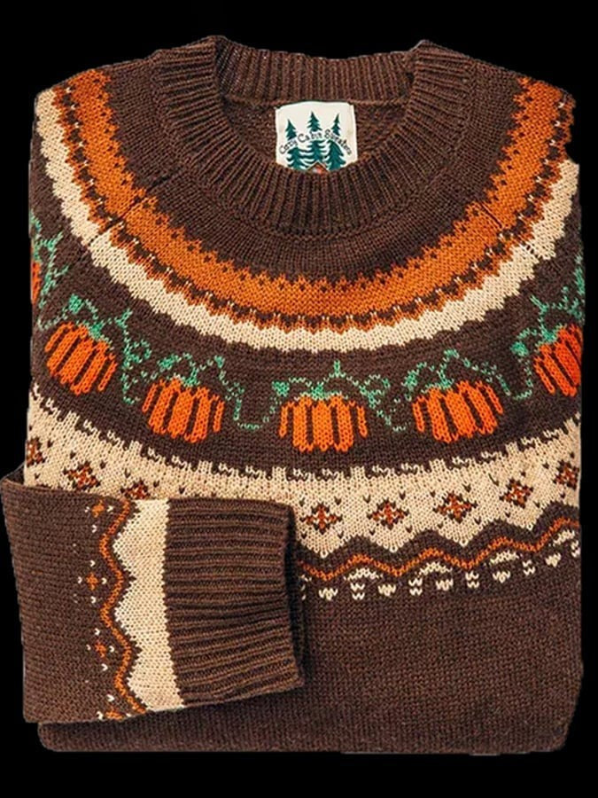 Női Fair Isle mintás pulóver kerek nyakkivágással és hosszú ujjal