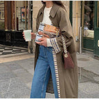 Női hosszú trenchcoat gallérral, khaki