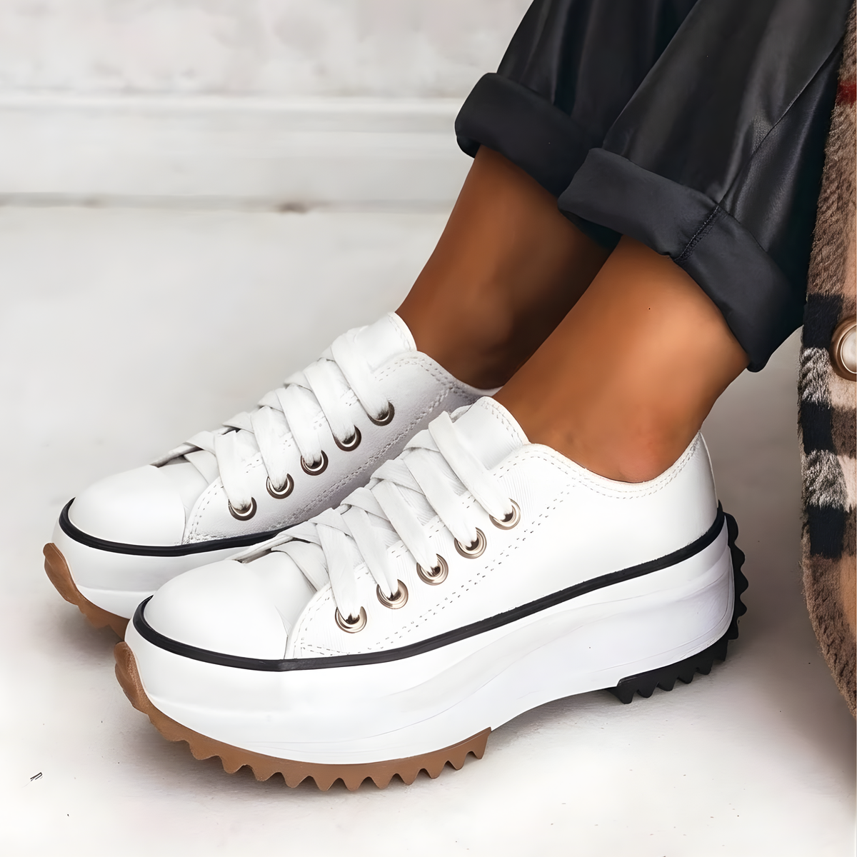 Damskie sneakersy na platformie z kontrastowym noskiem
