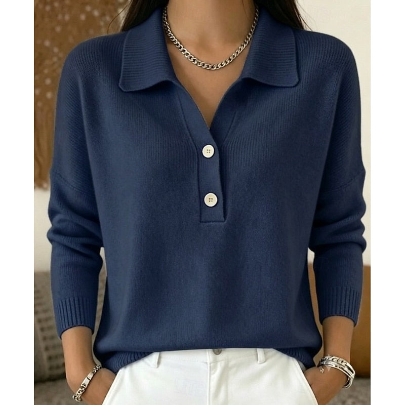 Women's Collared Sweater With Button Closure