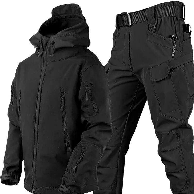 Męski zestaw outdoorowy z kurtką z kapturem i spodniami cargo